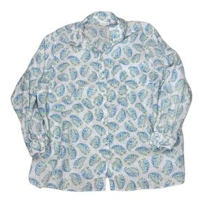 J Jill Love Linen‎ Top Women's Plus Size 3X Blue White Paisley
Button Up Blouse